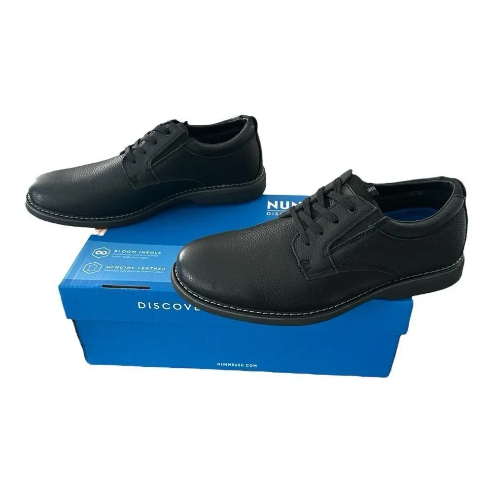 Nunn Bush Otto Black Leather Oxford Mens 9.5 XW Extra Wide Comfort Dress Shoes